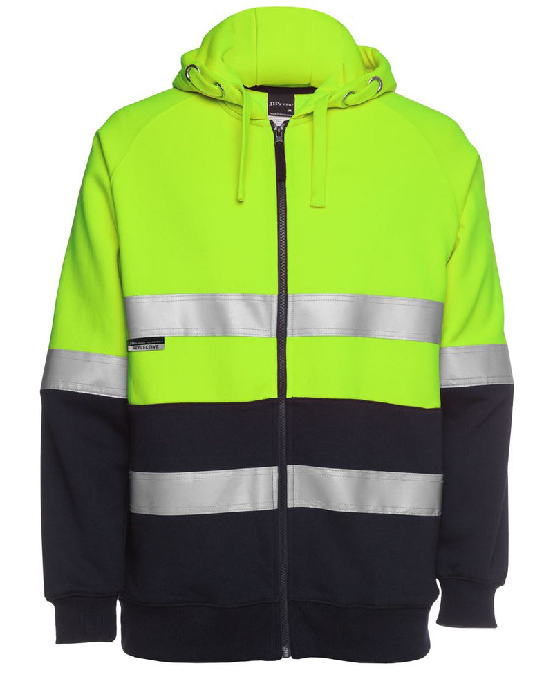 JB's Hi Vis (D+N) Full Zip Fleecy Hoodie - Lime/Navy - Front
