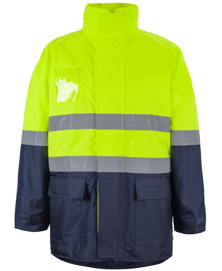 JB's Hi Vis (D+N) Long Line Jacket - Lime/Navy - Front