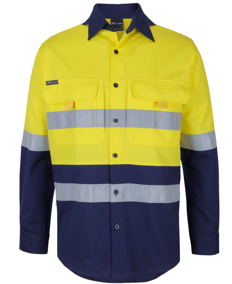 JB's Hi Vis (D+N) Ripstop L/S Fishing Shirt - Yellow/Navy - Front