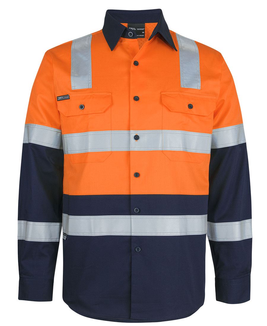 JB's Hi Vis (D+N) L/S 150G Level 3 Work Shirt - Orange/Navy - Front