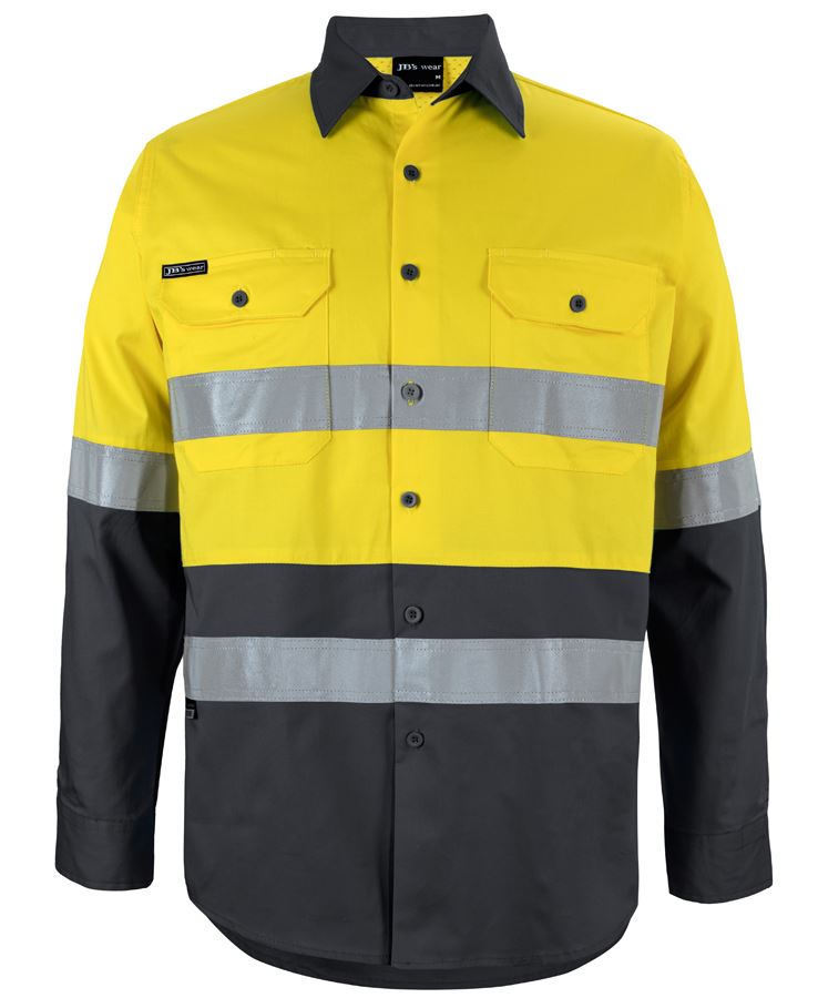 JB's Hi Vis L/S (D+N) 150G Work Shirt - Yellow/Black - Front