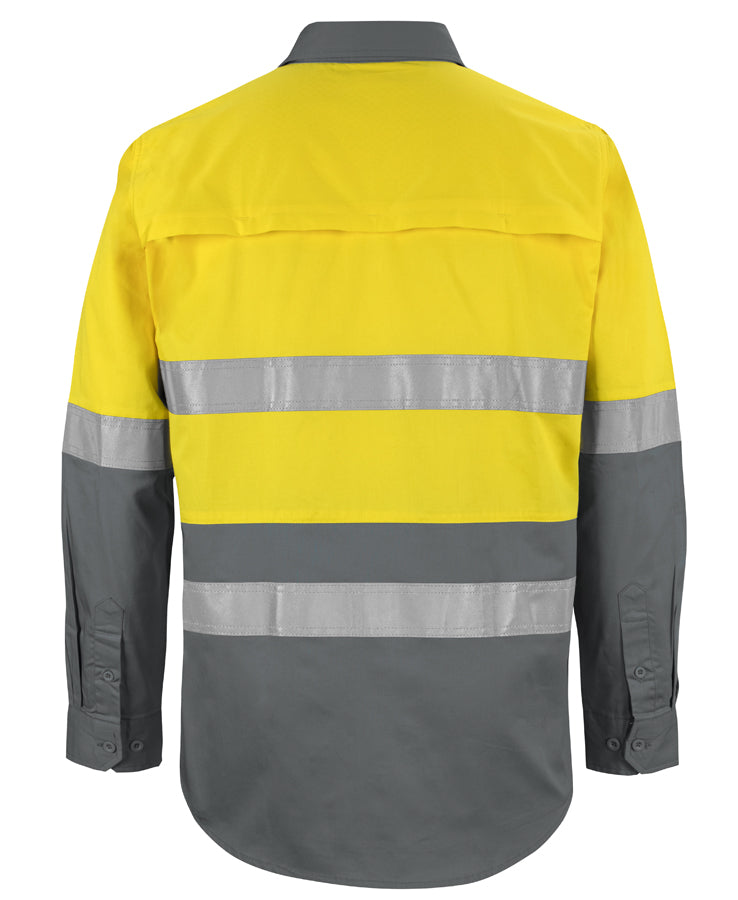 JB's Hi Vis L/S (D+N) 150G Work Shirt - Yellow/Charcoal - Back