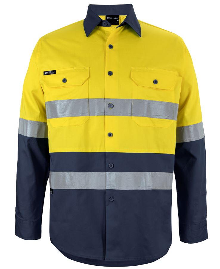 JB's Hi Vis L/S (D+N) 150G Work Shirt - Yellow/Navy - Front