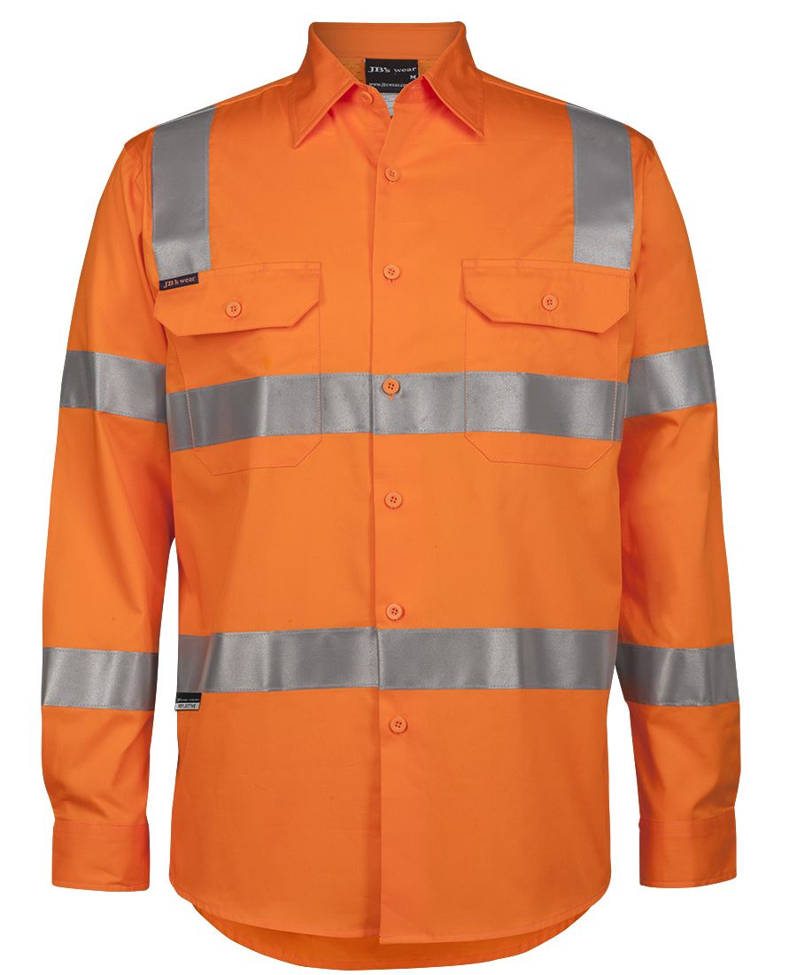 JB's Hi Vis (D+N) L/S 150g AUST. Rail Work Shirt - Orange - Front