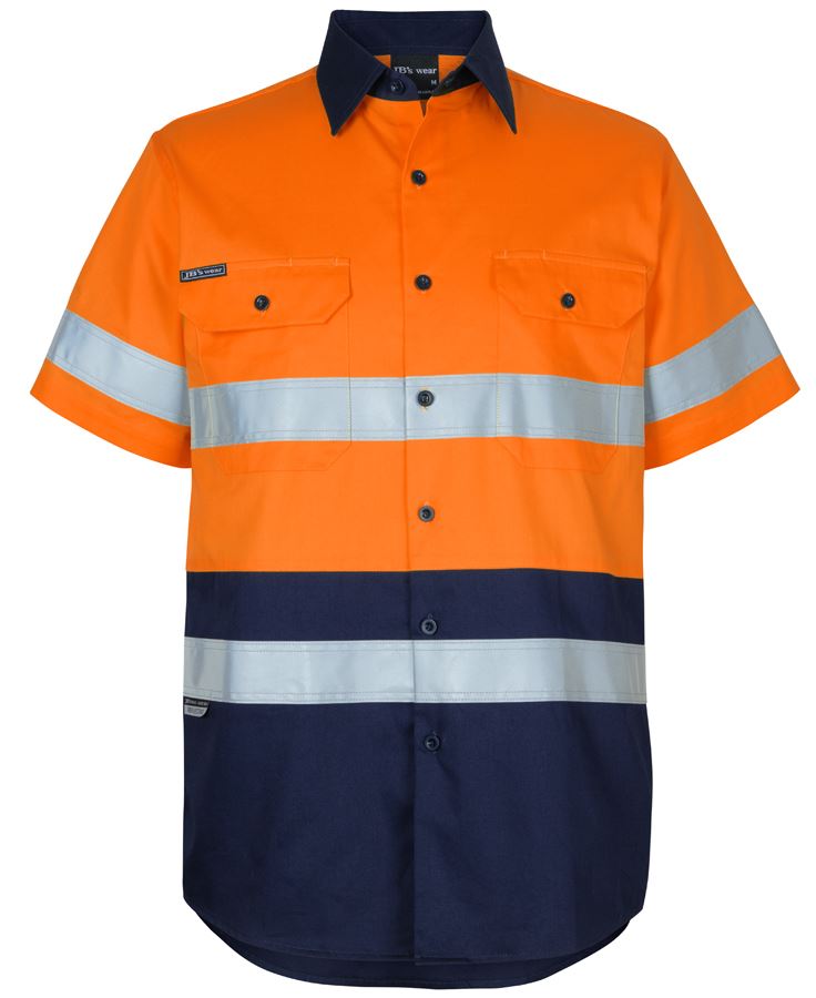 JB's Hi Vis (D+N) S/S 150g Work Shirt - Orange/Navy - Front