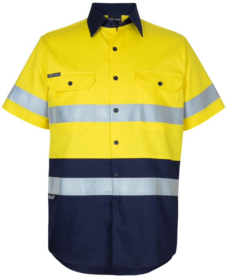 JB's Hi Vis (D+N) S/S 150g Work Shirt - Yellow/Navy - Front