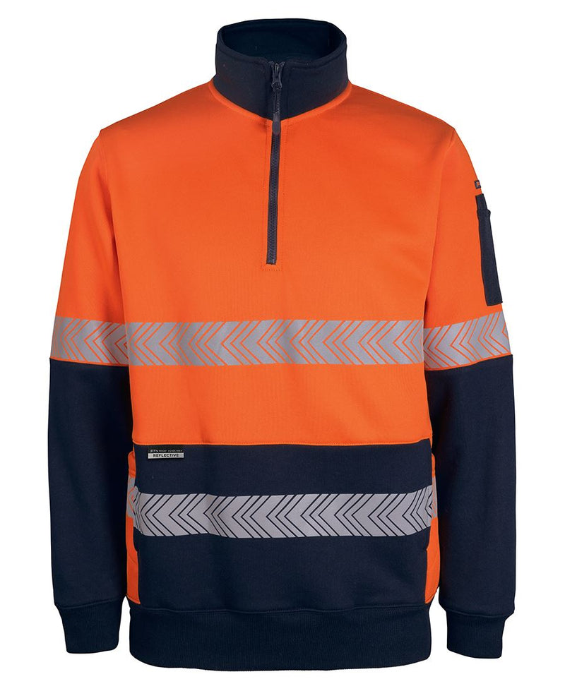 JB's Hi Vis 330g 1/2 Zip Segmented Tape Fleece - Orange/Navy - Front
