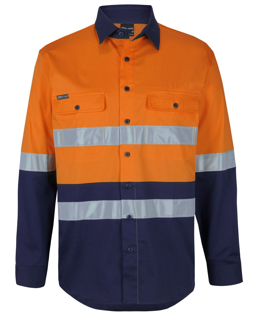 JB's Hi Vis (D+N) L/S Stretch Work Shirt - Orange/Navy - Front