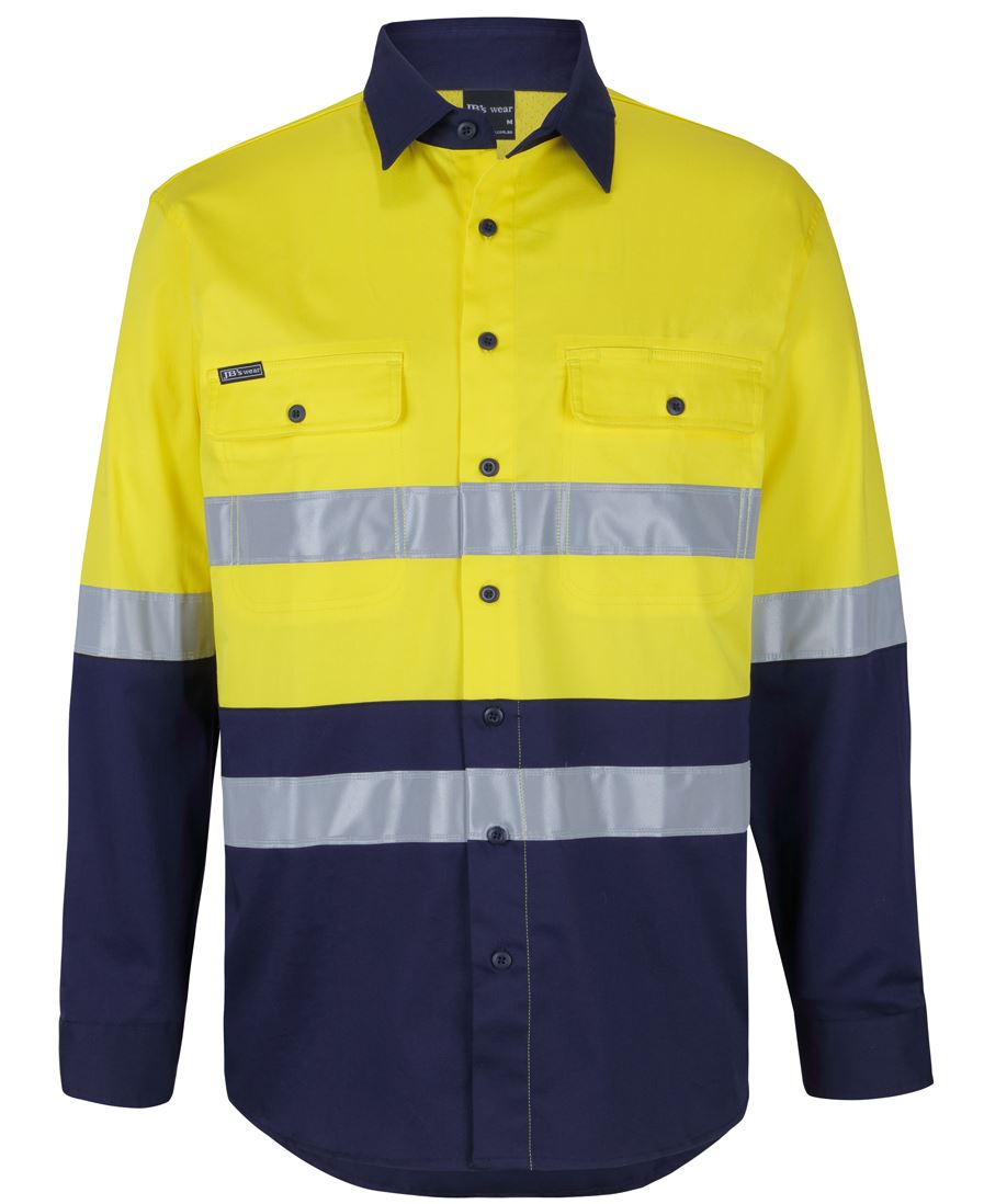 JB's Hi Vis (D+N) L/S Stretch Work Shirt - Yellow/Navy - Front