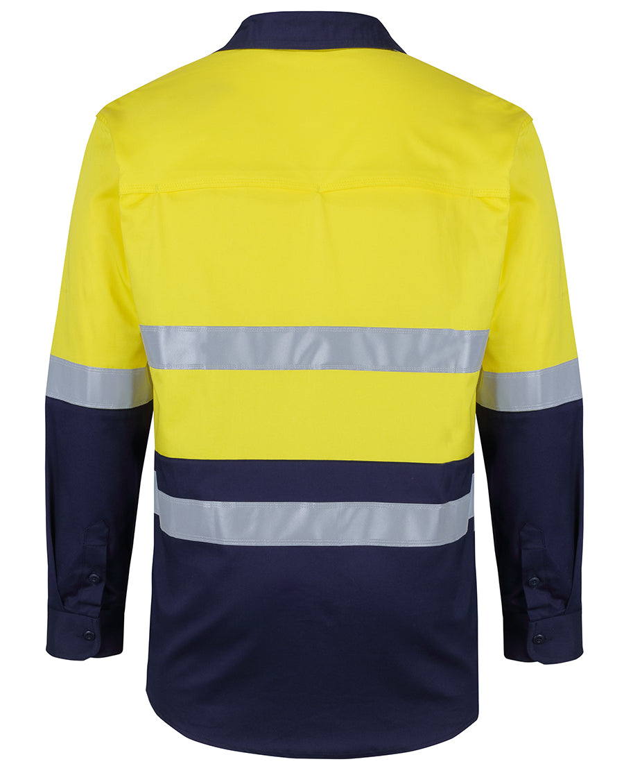 JB's Hi Vis (D+N) L/S Stretch Work Shirt - Yellow/Navy - Back