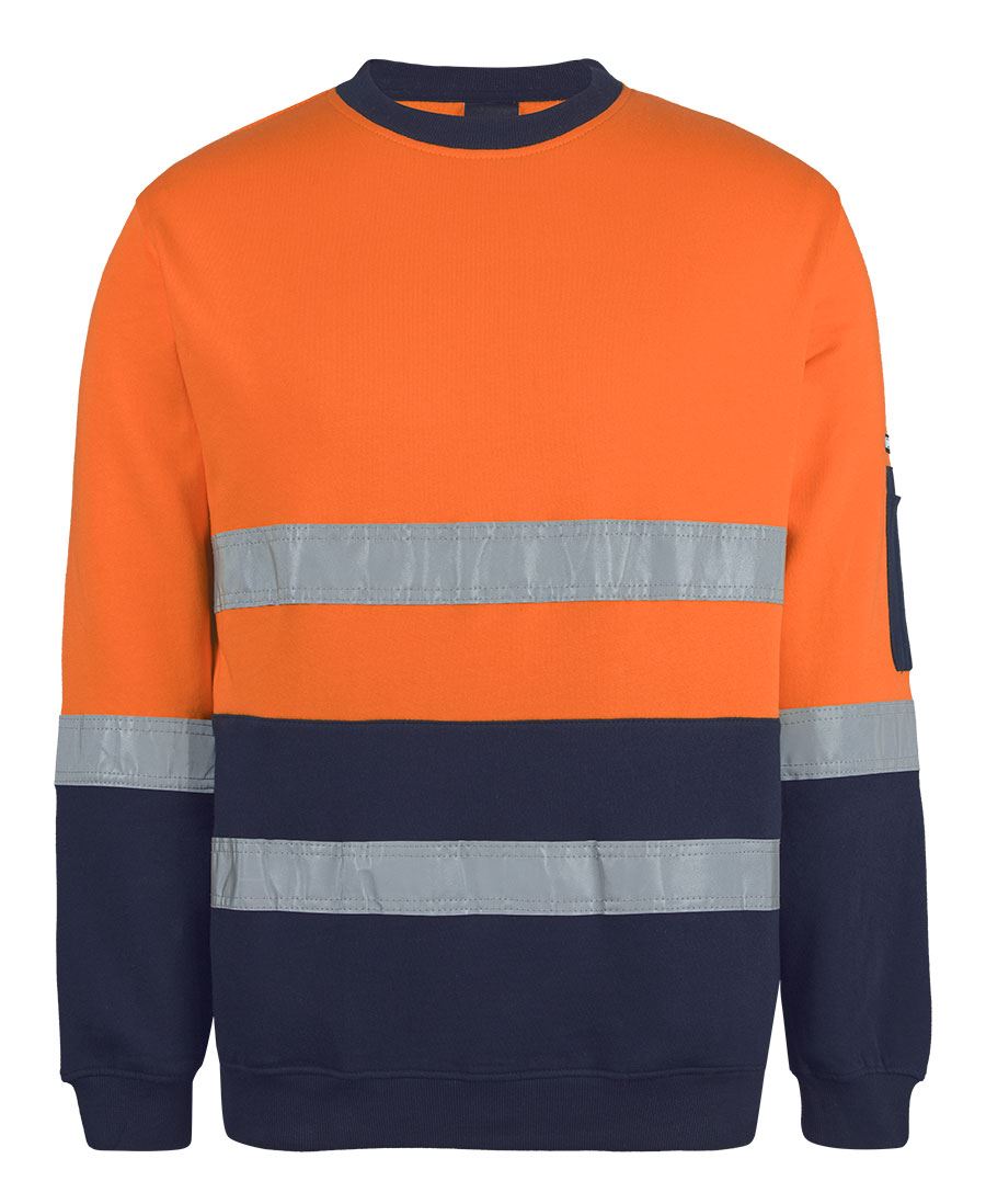 JB's Hi Vis (D+N) 310 Cotton Crew Neck Sweater - Orange/Navy - Front