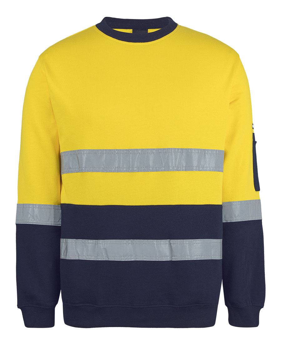 JB's Hi Vis (D+N) 310 Cotton Crew Neck Sweater - Yellow/Navy - Front