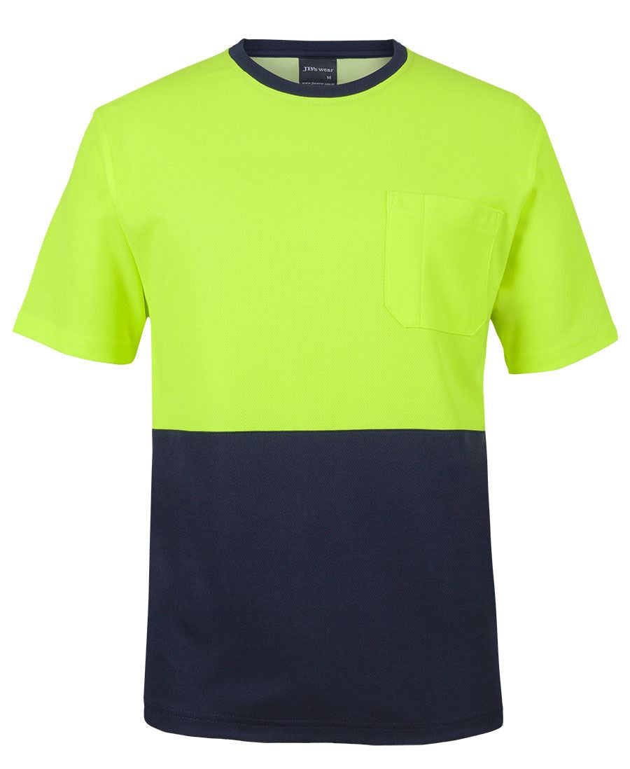 JB's Hi Vis Cotton Back Tee - Lime/Navy - Front