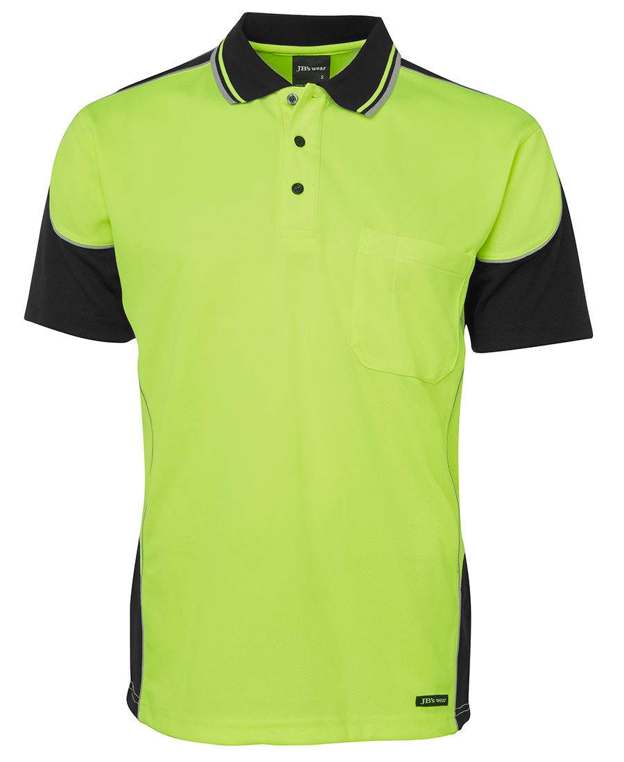 JB's Hi Vis Contrast Piping Polo - Lime/Black - Front