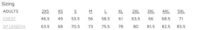 JB's Hi Vis L/S Cotton Tee with Hood - size chart