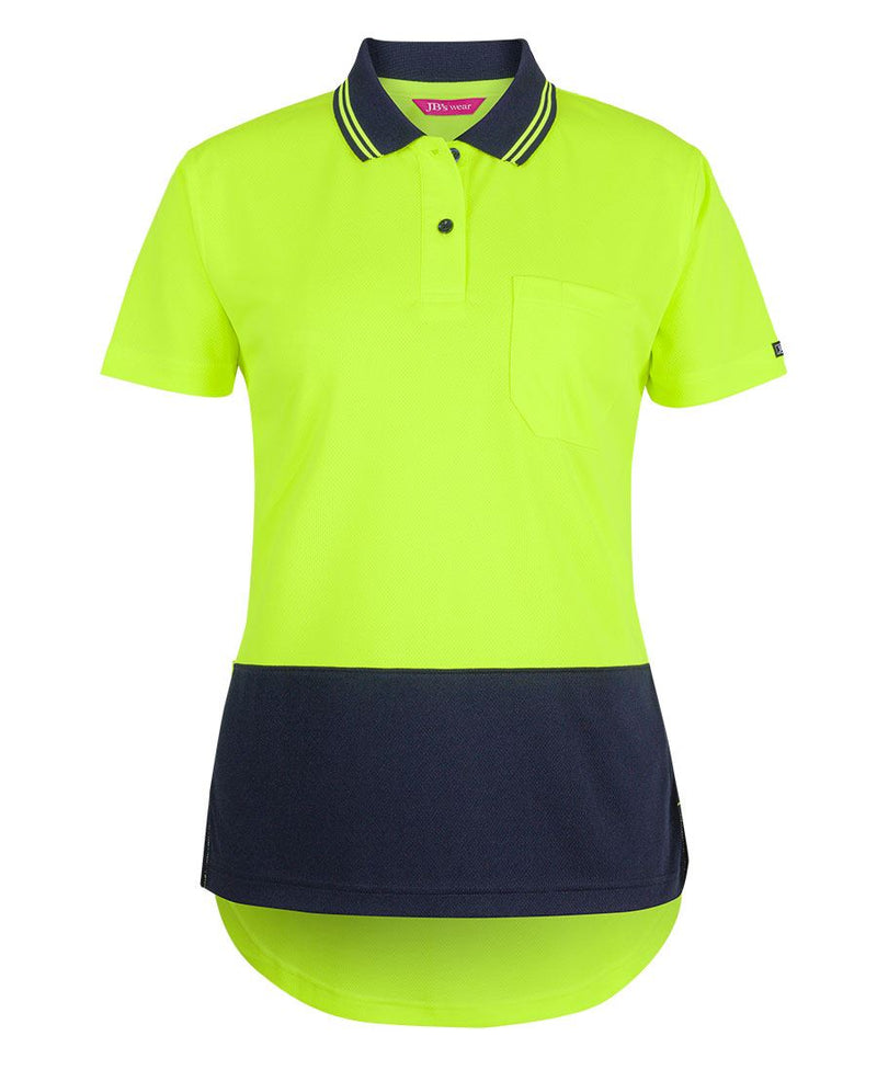 JB's Ladies Hi Vis S/S Drop Tail Polo - Lime/Navy - Front