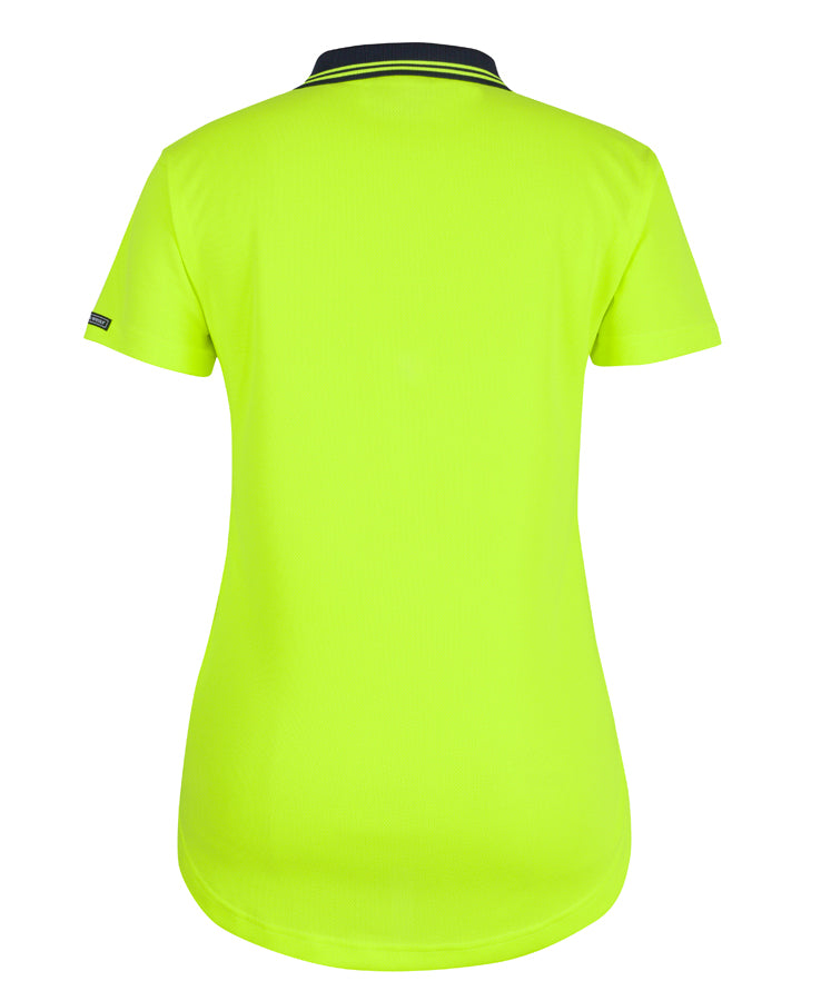 JB's Ladies Hi Vis S/S Drop Tail Polo - Lime/Navy - Back