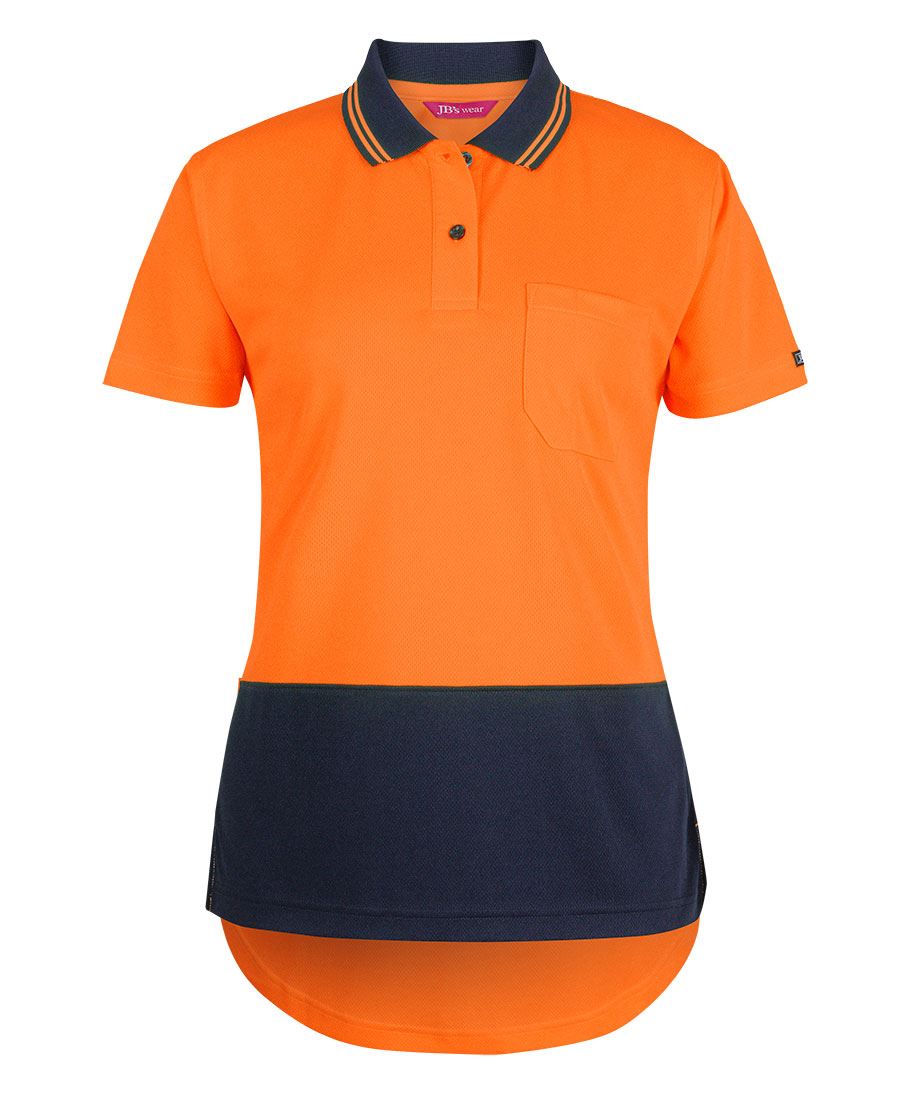 JB's Ladies Hi Vis S/S Drop Tail Polo - Orange/Navy - Front
