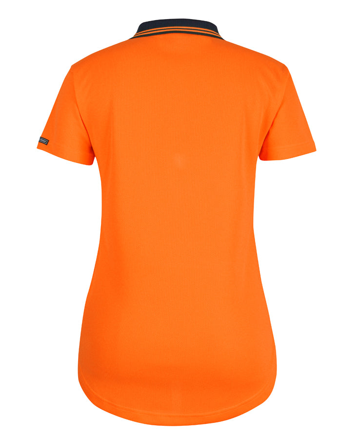JB's Ladies Hi Vis S/S Drop Tail Polo - Orange/Navy - Back