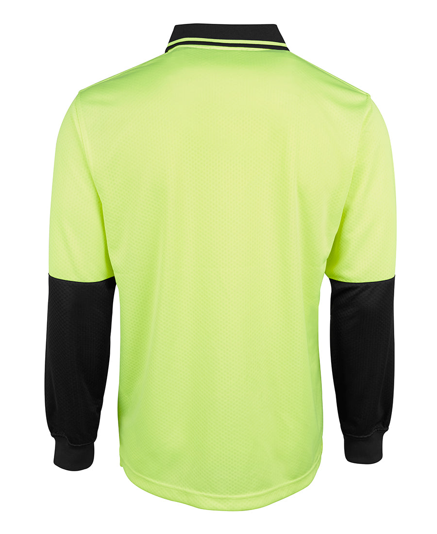 JB's Hi Vis L/S Jacquard Polo - Lime/Black - Back