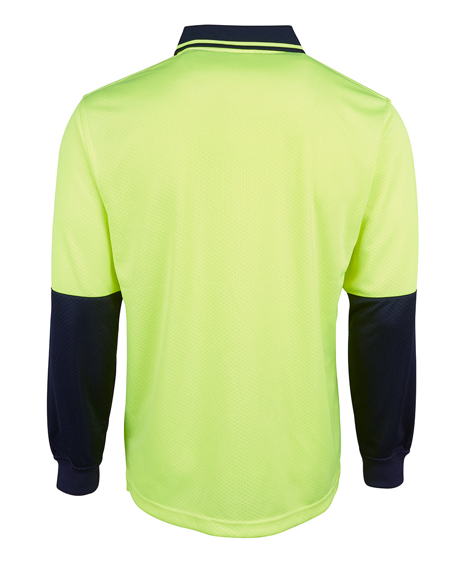 JB's Hi Vis L/S Jacquard Polo - Lime/Navy - Back