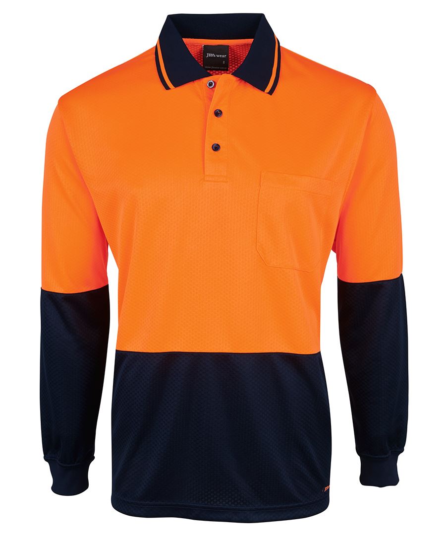 JB's Hi Vis L/S Jacquard Polo - Orange/Navy - Front