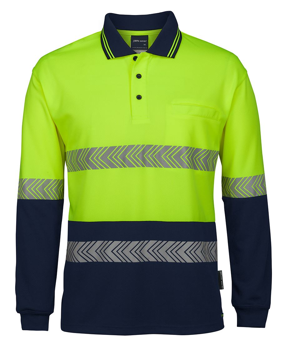 JB's Hi Vis L/S Segmented Tape Polo - Lime/Navy - Front