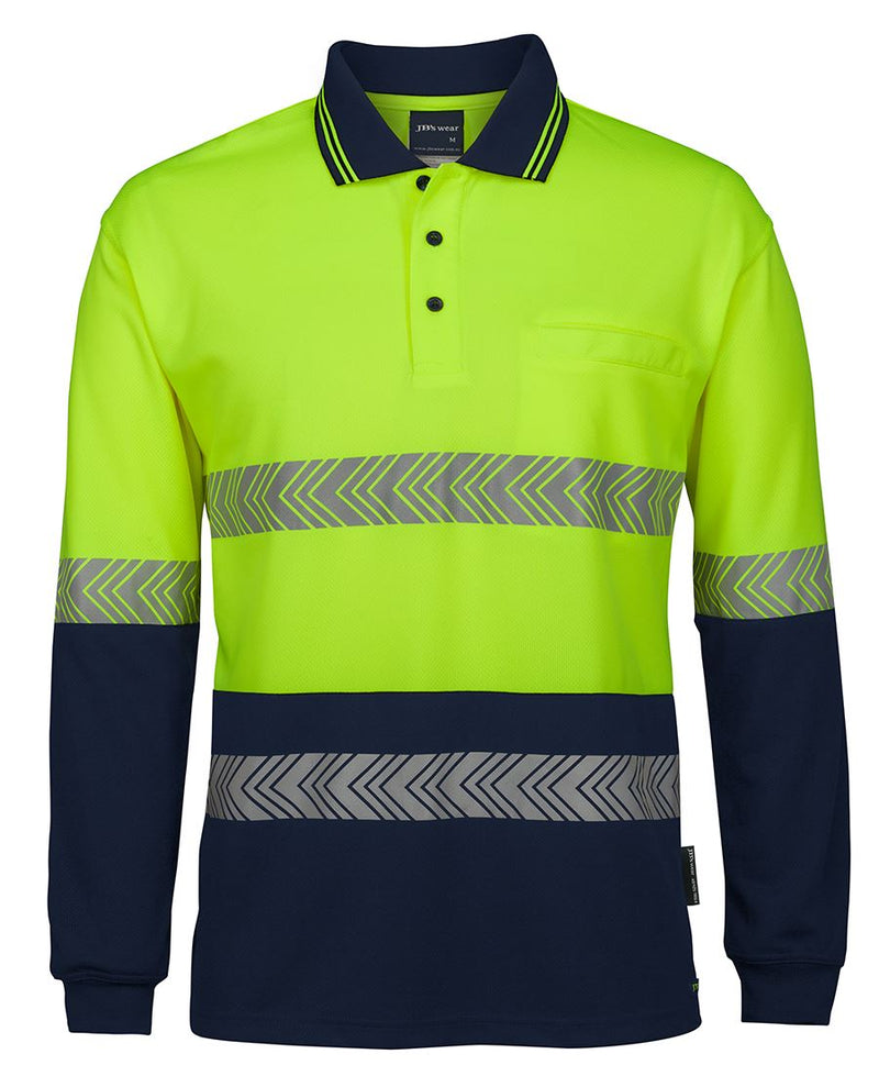 JB's Hi Vis L/S Segmented Tape Polo - Lime/Navy - Front