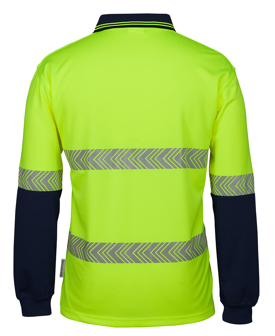JB's Hi Vis L/S Segmented Tape Polo - Lime/Navy - Back