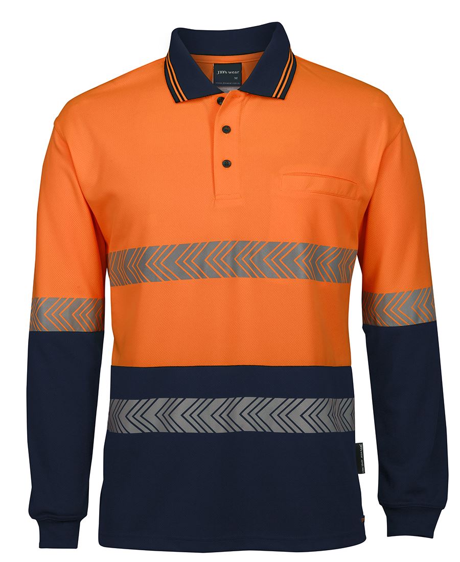 JB's Hi Vis L/S Segmented Tape Polo - Orange/Navy - Front