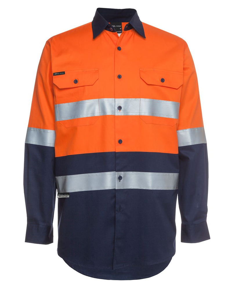 JB's Hi Vis (D+N) L/S 190G Work Shirt - Orange/Navy - Front