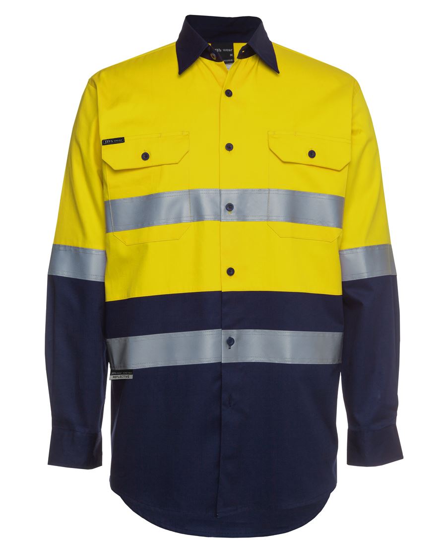 JB's Hi Vis (D+N) L/S 190G Work Shirt - Yellow/Navy - Front