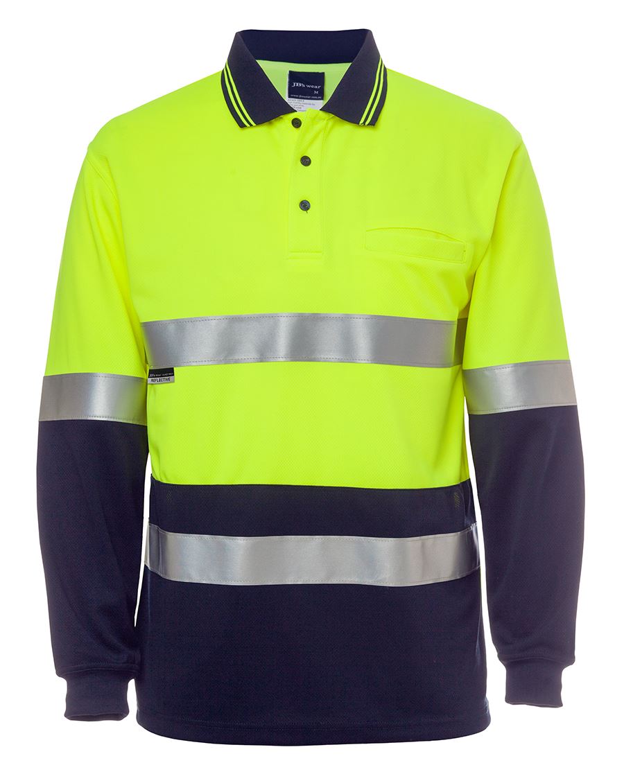JB's Hi Vis L/S (D+N) Cotton Back Polo - Lime/Navy - Front