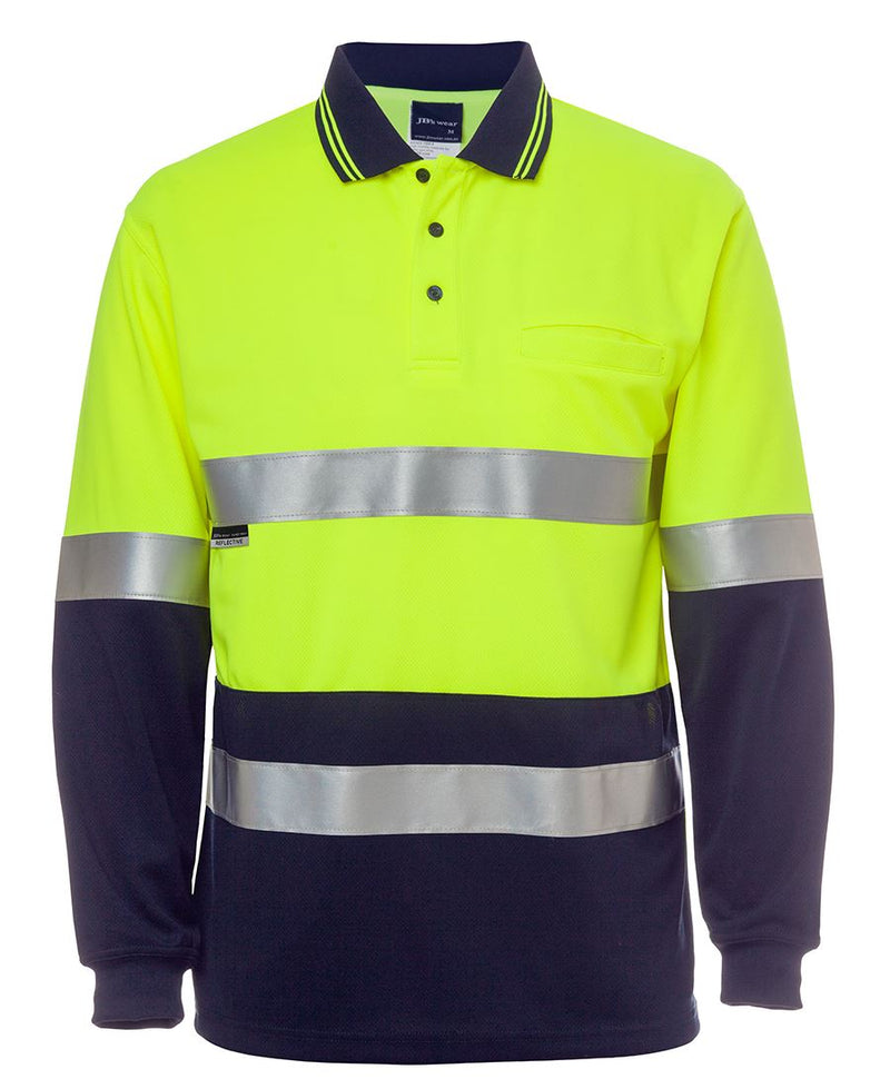 JB's Hi Vis L/S (D+N) Cotton Back Polo - Lime/Navy - Front