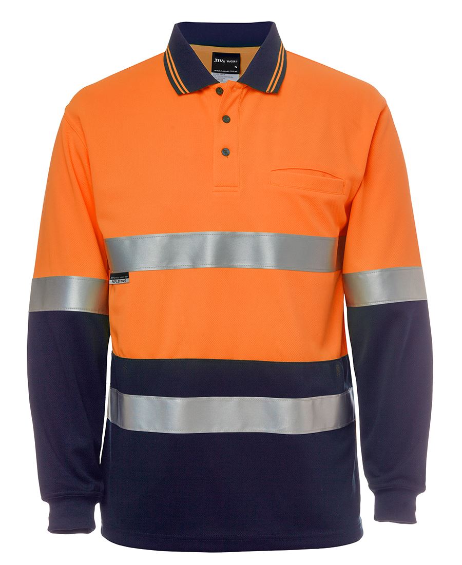JB's Hi Vis L/S (D+N) Cotton Back Polo - Orange/Navy - Front