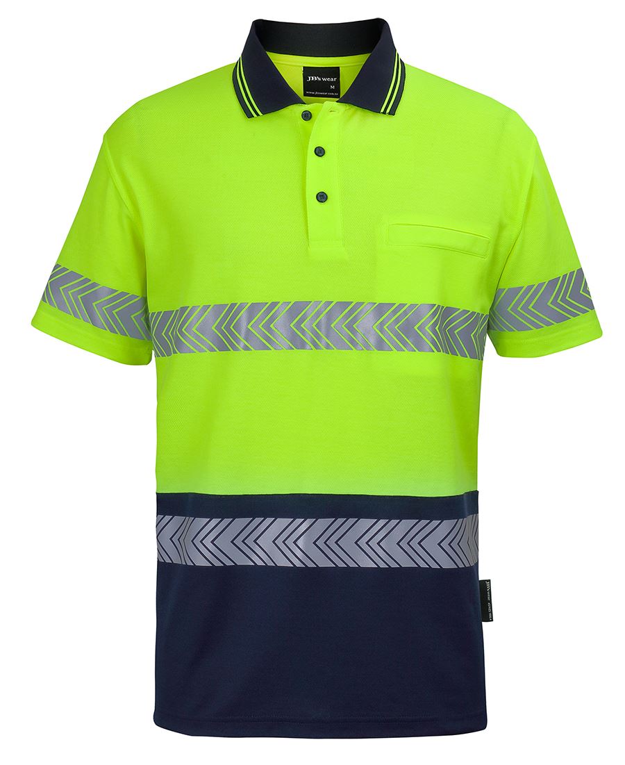 JB's Hi Vis (D+N) Cotton Back S/S Segmented Tape Polo - Lime/Navy - Front