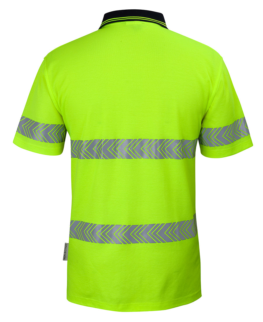 JB's Hi Vis (D+N) Cotton Back S/S Segmented Tape Polo - Lime/Navy - Back
