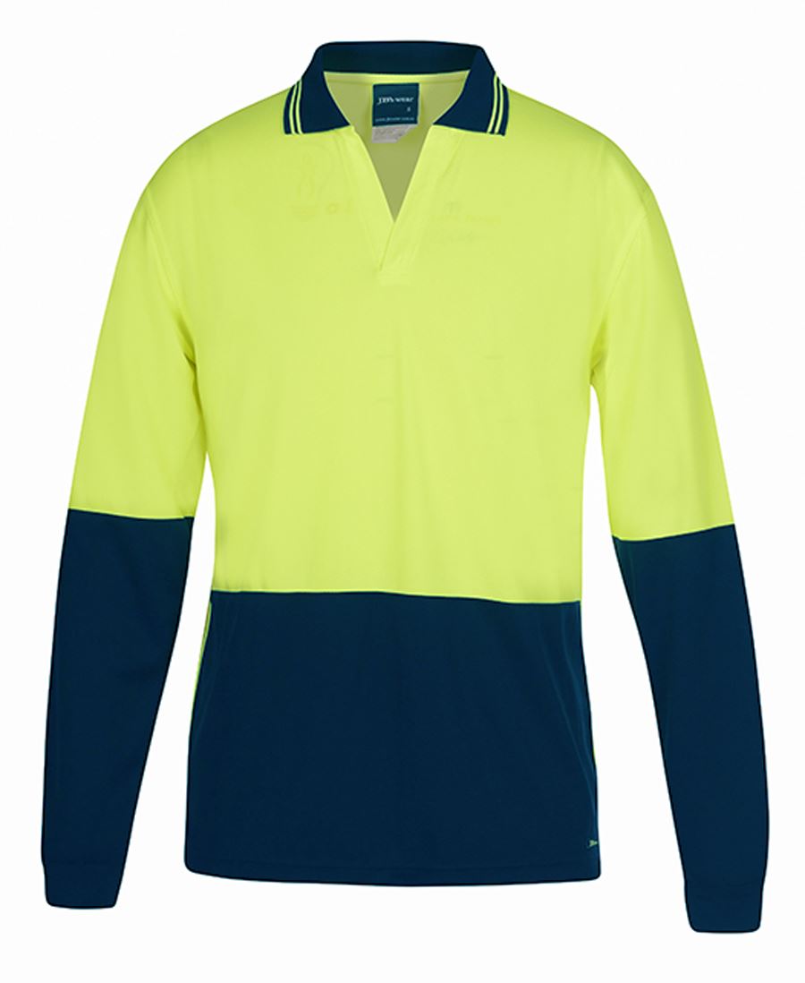 JB's Hi Vis L/S Non Button Polo - Lime/Navy - Front