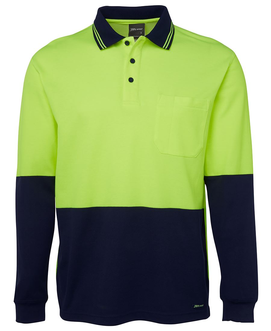JB's Hi Vis L/S Cotton Back Polo - Lime/Navy - Front