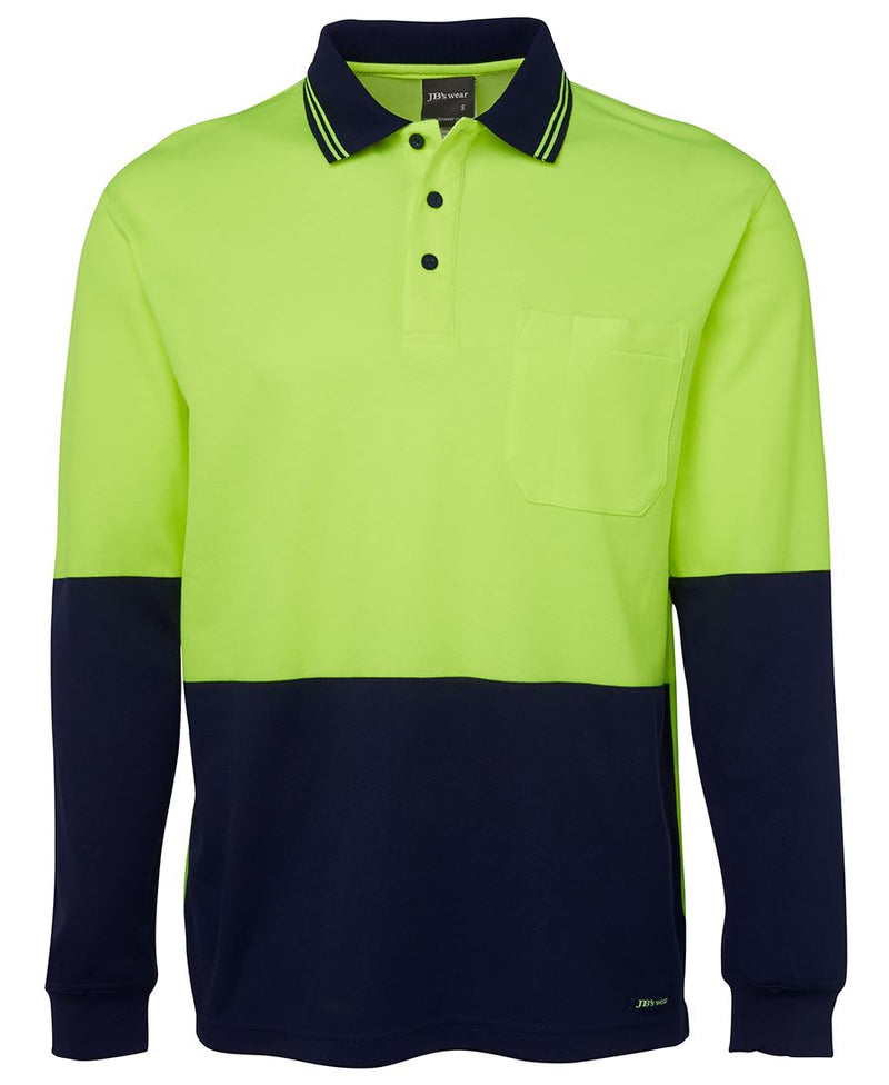 JB's Hi Vis L/S Cotton Back Polo - Lime/Navy - Front