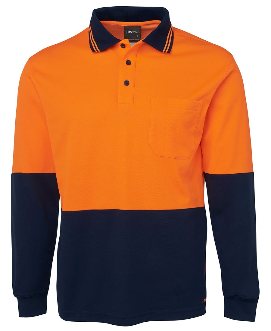 JB's Hi Vis L/S Cotton Back Polo - Orange/Navy - Front