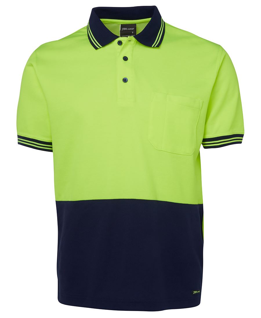 JB's Hi Vis S/S Cotton Back Polo - Lime/Navy - Front