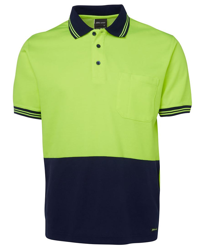 JB's Hi Vis S/S Cotton Back Polo - Lime/Navy - Front