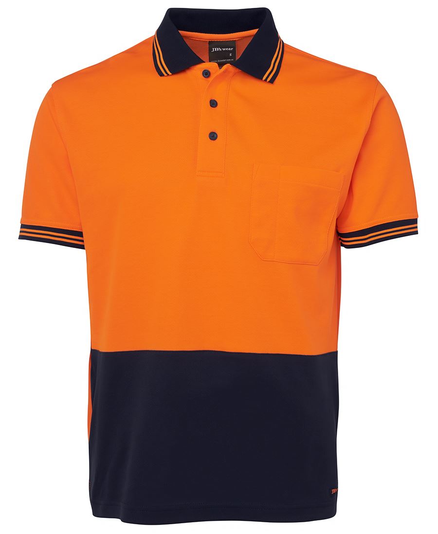 JB's Hi Vis S/S Cotton Back Polo - Orange/Navy - Front