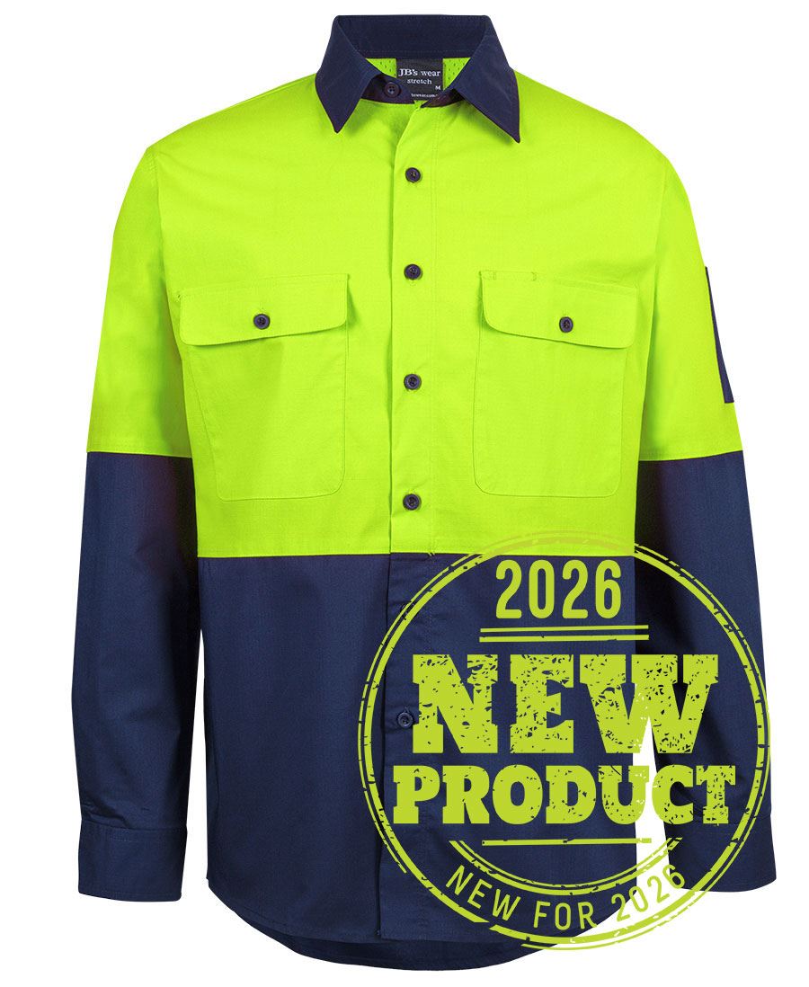 JB's Hi VIs Class F Ripstop L/S Work Shirt - Lime/Navy - Front