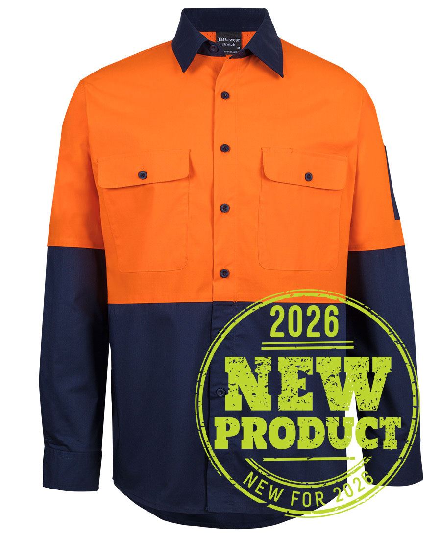JB's Hi VIs Class F Ripstop L/S Work Shirt - Orange/Navy - Front