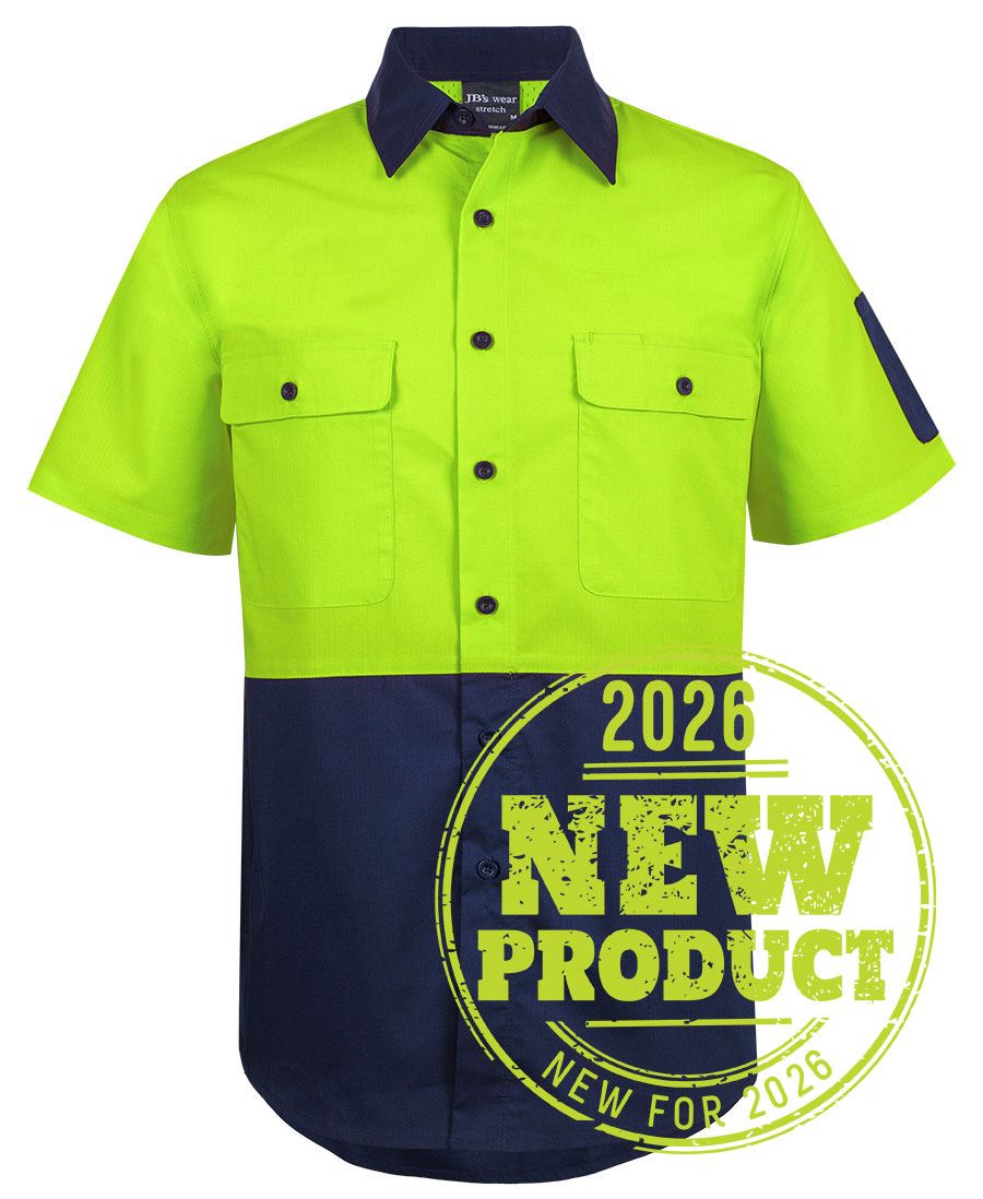 JB's Hi Vis Class F Ripstop S/S Work Shirt - Lime/Navy - Front