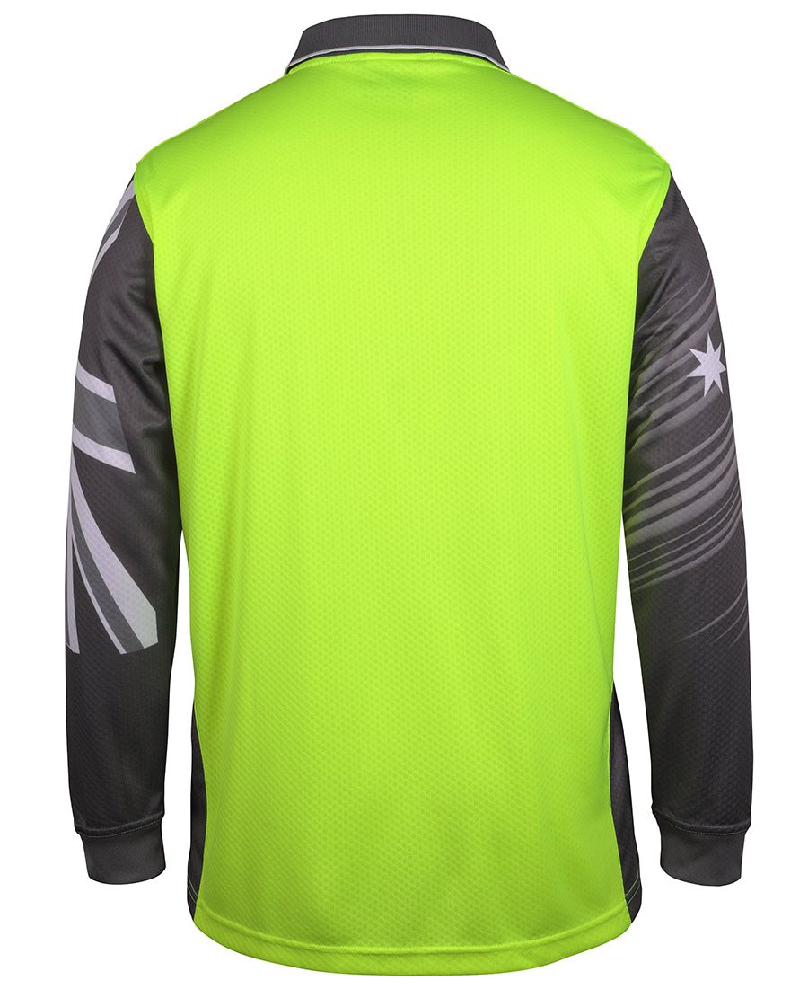 JB's Hi Vis L/S Southern Cross Polo - Lime/Charcoal - Back