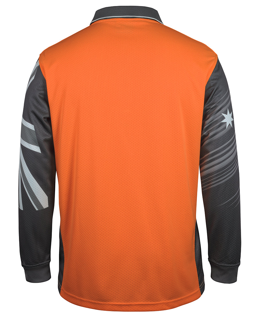 JB's Hi Vis L/S Southern Cross Polo - Orange/Charcoal - Back