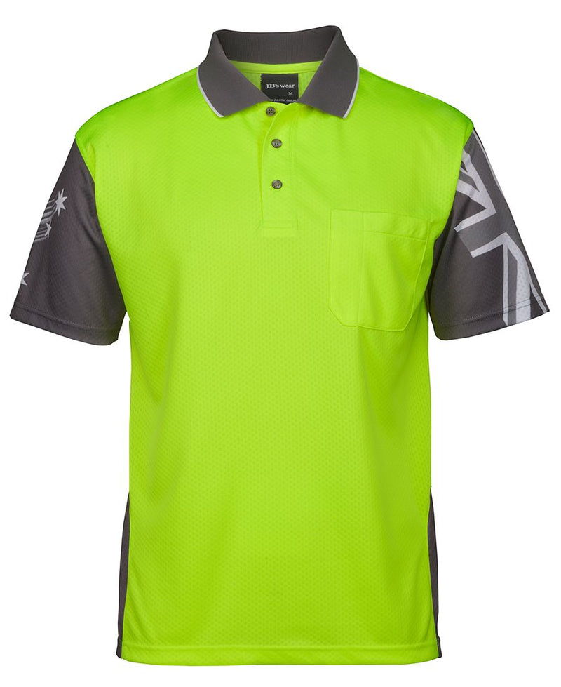 JB's Hi Vis Southern Cross Polo - Lime/Charcoal - Front